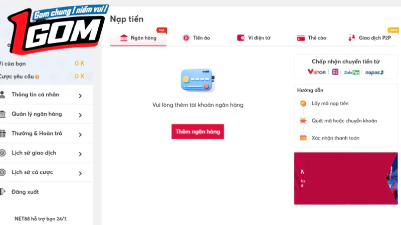 Bước 2: Chọn phương thức nạp tiền